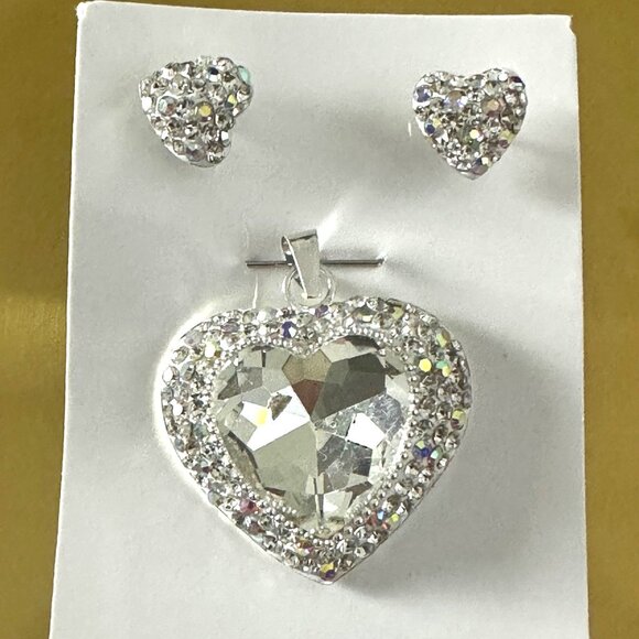 Silver CR Jewelry - Silver 925 Heart Earrings & Pendant Jewelry Handmade